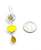 Yellow Rose Vintage Pottery, Vintage Button & Amber Sea Glass Triple Drop Earrings