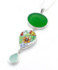 Rich Green Sea Glass with Floral Vintage Pottery Triple Pendant