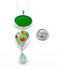 Rich Green Sea Glass with Floral Vintage Pottery Triple Pendant