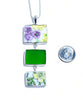Purple & Yellow Floral Vintage Pottery with Green Sea Glass Triple Pendant