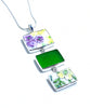 Purple & Yellow Floral Vintage Pottery with Green Sea Glass Triple Pendant