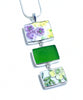 Purple & Yellow Floral Vintage Pottery with Green Sea Glass Triple Pendant