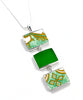 Green & Gold Decorative Vintage Pottery Green Sea Glass Triple Pendant