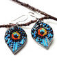 Blue Peacock Beaded Fused Glass Feather Earrings