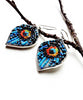Blue Peacock Beaded Fused Glass Feather Earrings