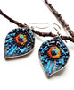 Blue Peacock Beaded Fused Glass Feather Earrings