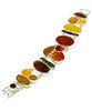 Textured Amber Sea Glass with Gold Stone,Agate Flowers, Carnelian and Fused Glass Cluster Bracelet