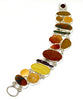 Textured Amber Sea Glass with Gold Stone,Agate Flowers, Carnelian and Fused Glass Cluster Bracelet