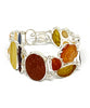 Textured Amber Sea Glass with Gold Stone,Agate Flowers, Carnelian and Fused Glass Cluster Bracelet