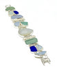 Aqua & Blue Sea Glass and Sea Pottery with Mother of Pearl Cluster Bracelet