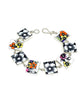 Black & White and Bold Floral Vintage Pottery Bracelet - 7 1/2