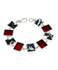 Black and White Vintage Pottery with Red Stained Glass Bracelet - 7 1/2