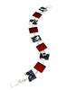 Black and White Vintage Pottery with Red Stained Glass Bracelet - 7 1/2