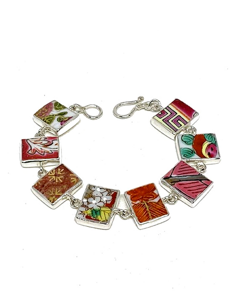 Bold Vintage Pottery Rectangle Shape Bracelet - 6 3/4