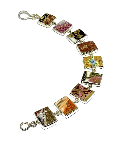 Bold with Gold Vintage Pottery Rectangular Shape Bracelet - 7 1/2