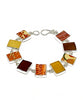 Bold Orange Vintage Pottery & Shades of Amber Sea Glass Rectangle Shape Bracelet - 7 1/2