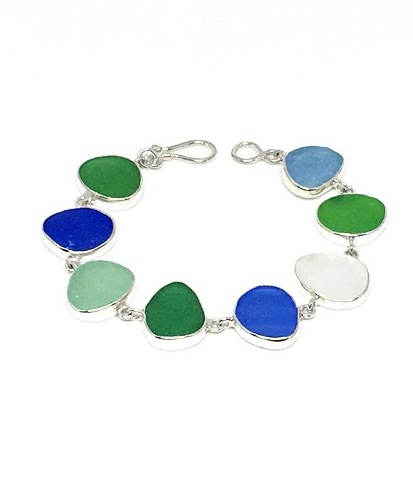 Light Blue, Green, Aqua and Clear Sea Glass Bracelet