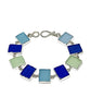 Blue, Soft Green, & Aqua Rectangle Sea Glass Bracelet - 7