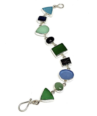 Blues, Aquas & Green Sea Glass with Assorted Stone Mutli-Shape Bracelet - 7