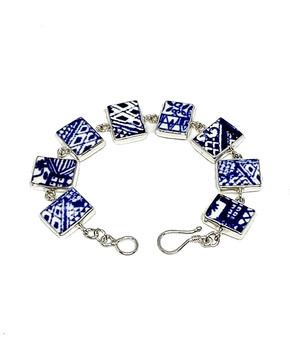 Blue and White Pattern Vintage Pottery Bracelet - 7