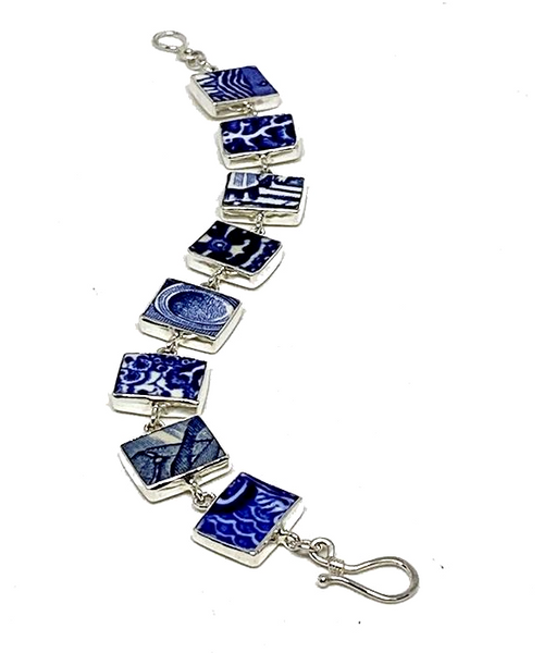 Blue and White Bold Pattern Vintage Pottery Bracelet
