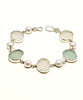 Textured Clear & Light Aqua Sea Glass and Pearls Bracelet