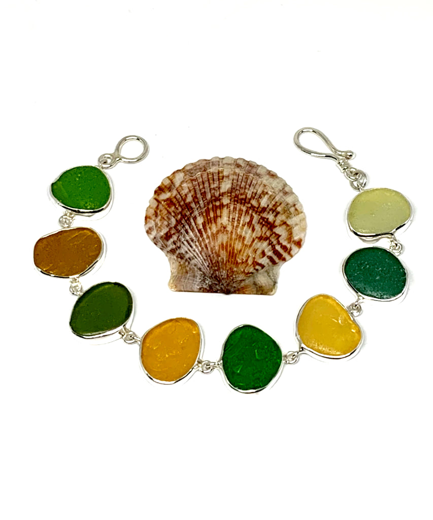 Earth Tone Sea Glass Bracelet - 7 1/2