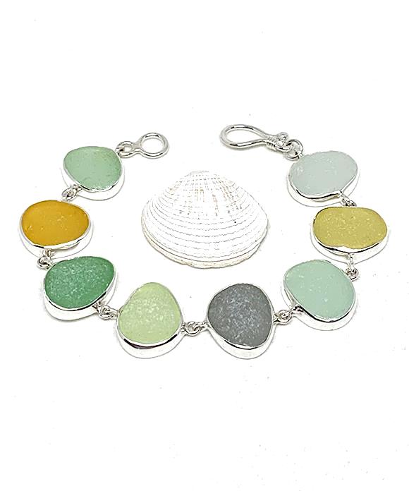 Soft Earth Tone Sea Glass Bracelet - 7 1/2