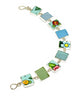 Floral Vintage Pottery & Aqua Sea Glass Rectangular Shape Bracelet - 7 1/2