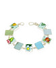 Floral Vintage Pottery & Aqua Sea Glass Rectangular Shape Bracelet - 7 1/2