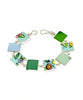 Floral Vintage Pottery with Green & Aqua Sea Glass Rectangular Shape Bracelet - 7 1/2