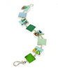 Floral Vintage Pottery with Green & Aqua Sea Glass Rectangular Shape Bracelet - 7 1/2