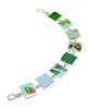 Floral Vintage Pottery with Green & Aqua Sea Glass Rectangular Shape Bracelet - 7 1/2