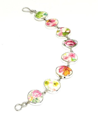 Pink Rose Vintage Pottery Bracelet - 7 1/2