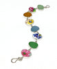 Colorful Floral Vintage Pottery & Sea Glass Multi Shape Bracelet - 7 1/2