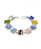 Yellow & Blue Floral Vintage Pottery & Pastel Sea Glass Rectangle Shape Bracelet - 7 1/2