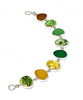 Green and Amber Floral Vintage Pottery & Sea Glass Natural Shape Bracelet - 7 1/2