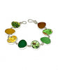 Green and Amber Floral Vintage Pottery & Sea Glass Natural Shape Bracelet - 7 1/2