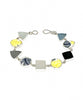 Textured Grey & Yellow  Floral Vintage Pottery & Sea Glass Multi Shape Bracelet - 7 1/2