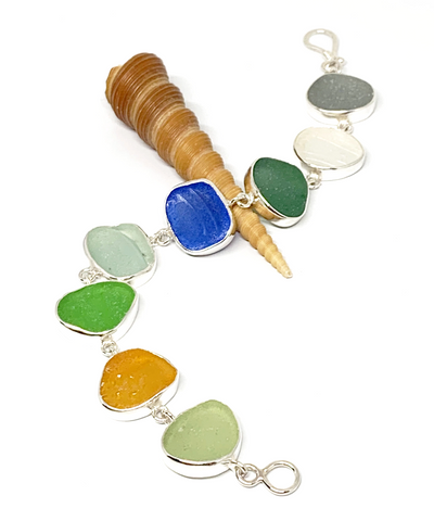 Bright Earth Tone Sea Glass Bracelet - 7 1/2