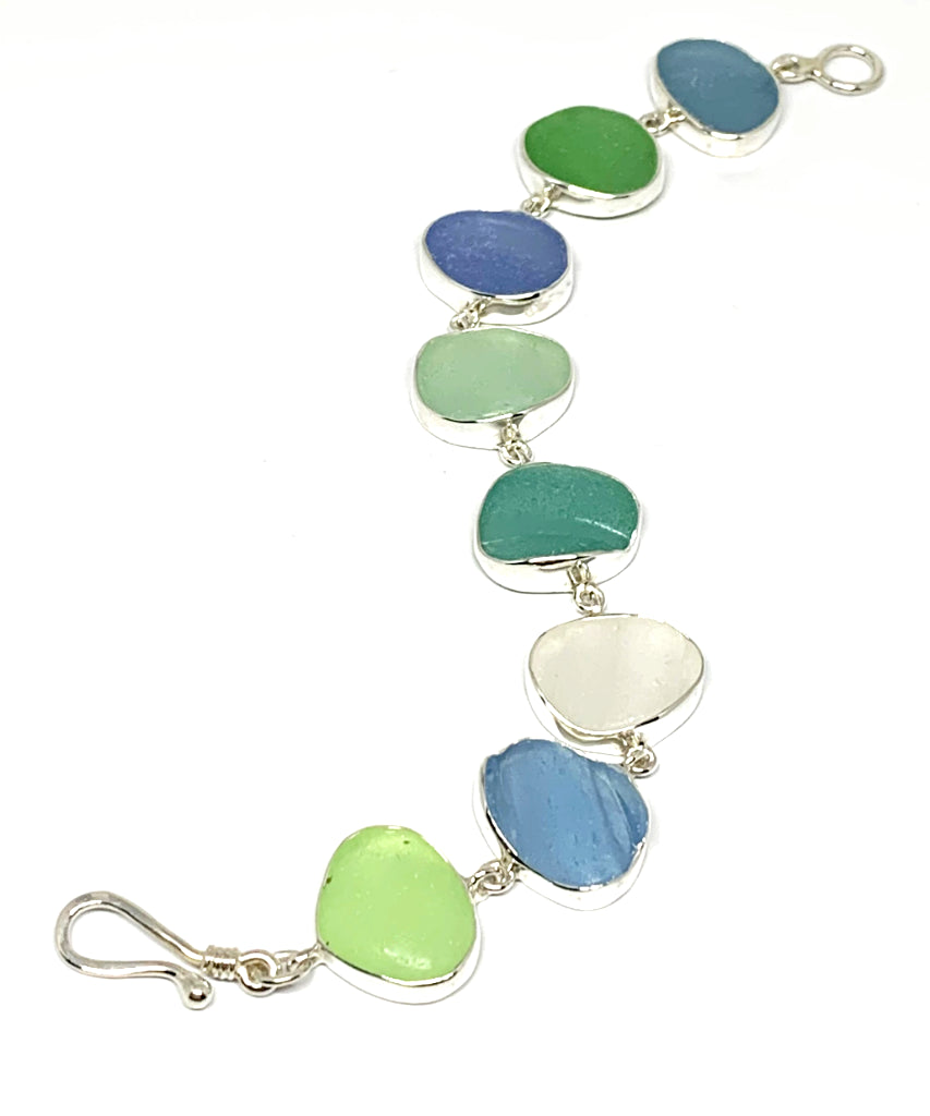 Soft Blue, Green & Aqua Sea Glass Bracelet - 7 1/2