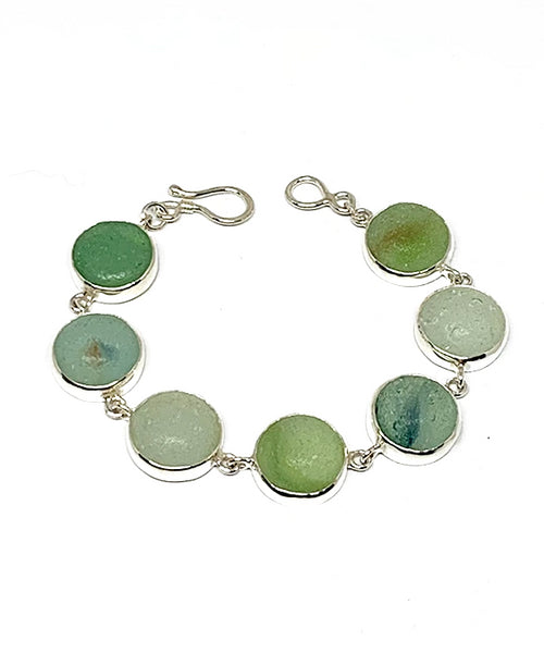 Aqua Sea Glass Marble Bracelet - 6 3/4