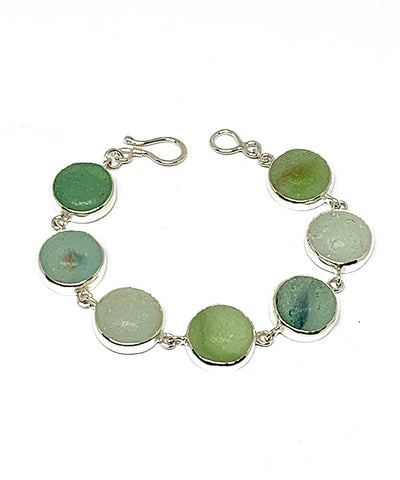 Aqua Sea Glass Marble Bracelet - 6 3/4