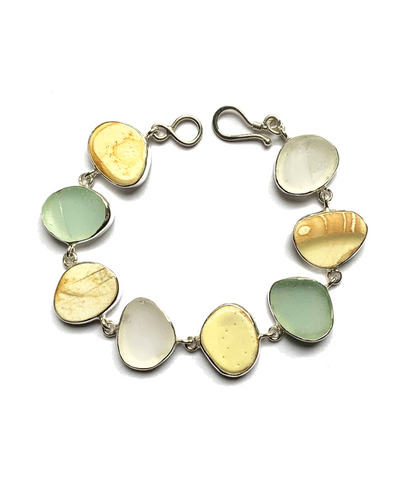 Natural Tone Sea Pottery and Sea Glass Bracelet - 7 1/2