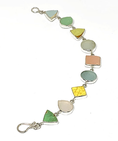 Pastel Sea Pottery & Sea Glass Multi Shape Bracelet - 7 1/2