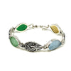 Textured Sea Glass & Cast Art Deco Leaf Bracelet
