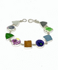 Textured Floral Vintage Pottery & Sea Glass Multi Shape Bracelet - 7 1/2