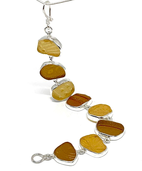 Textured Shades of Amber Sea Glass Bracelet - 7 1/2