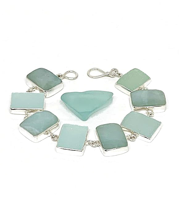 Soft Aqua Sea Glass with Faceted Amazonite Stones- 7 1/2