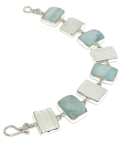 Textured Clear Sea Glass with Faceted Amazonite Stones- 7 1/2